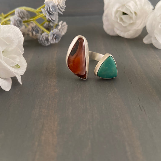 Lake Superior Agate + Turquoise Double Ring {Size 6-7}