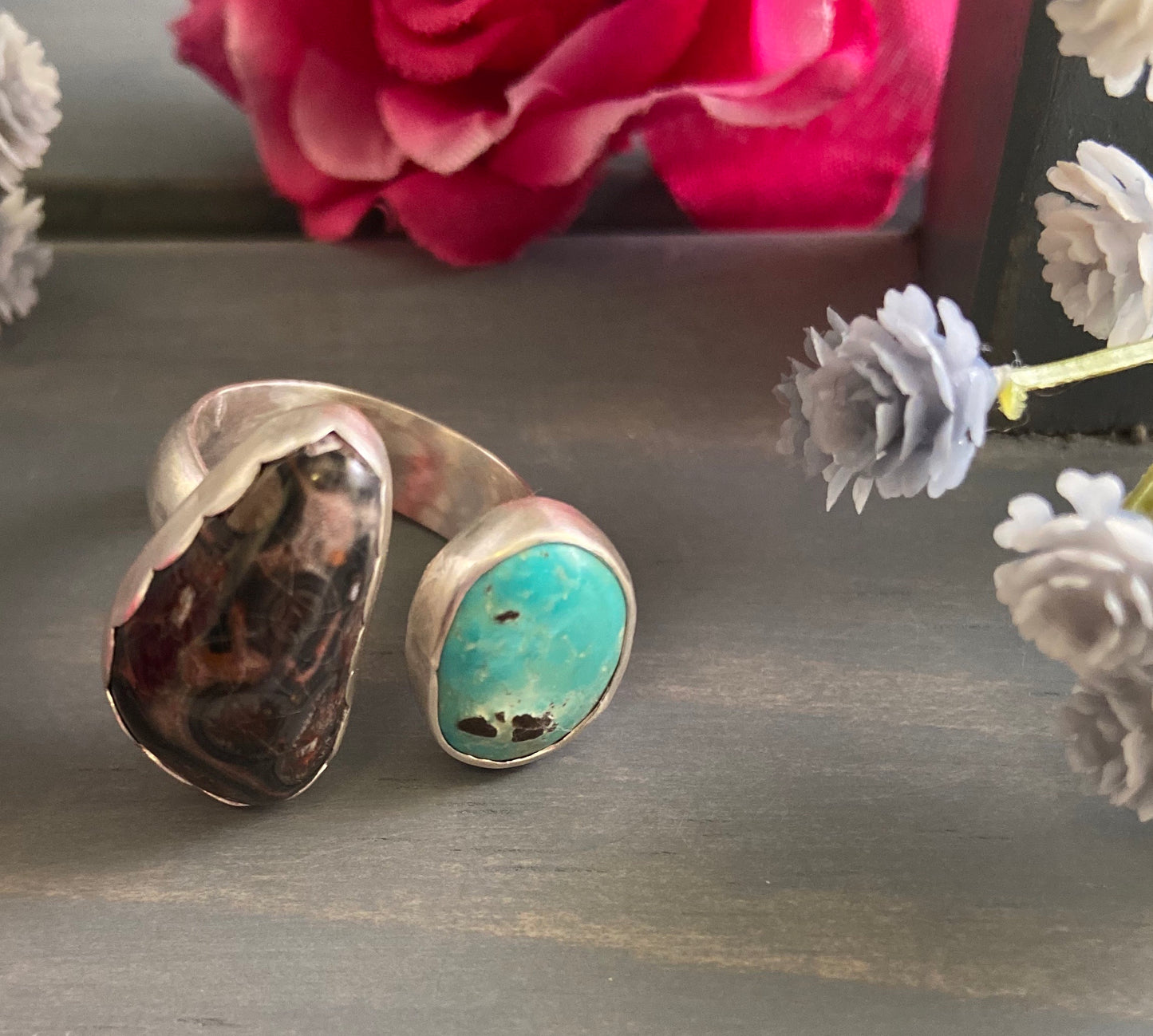 Leopard Skin Jasper + Turquoise Multi-Stone Ring