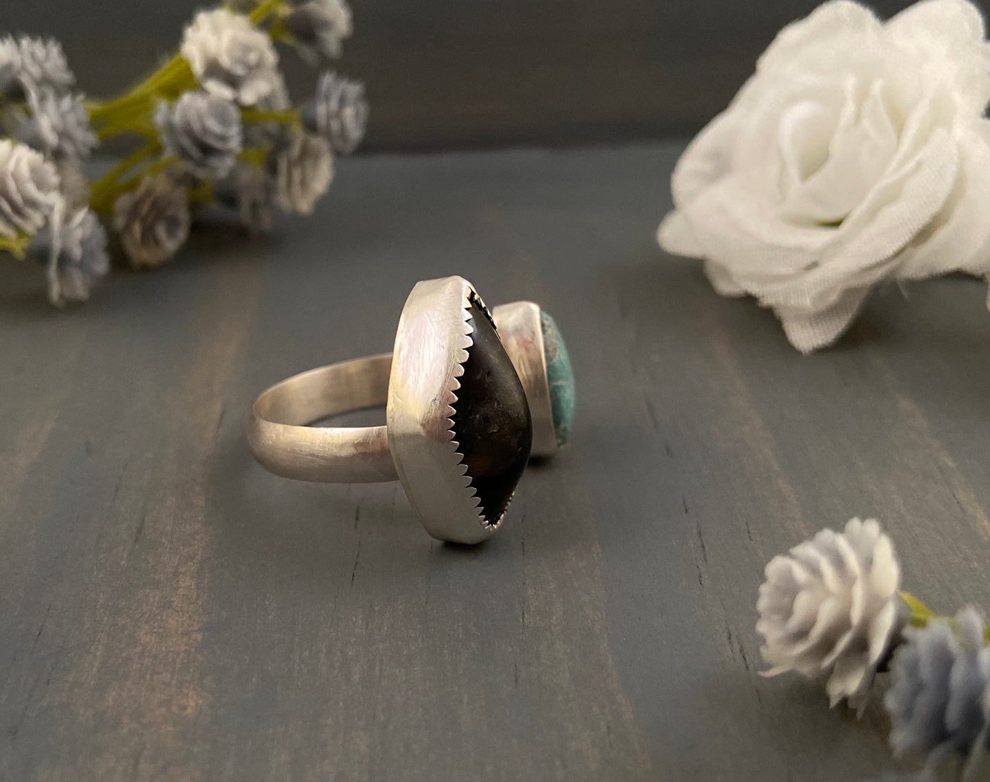 Onyx + Turquoise Double Ring