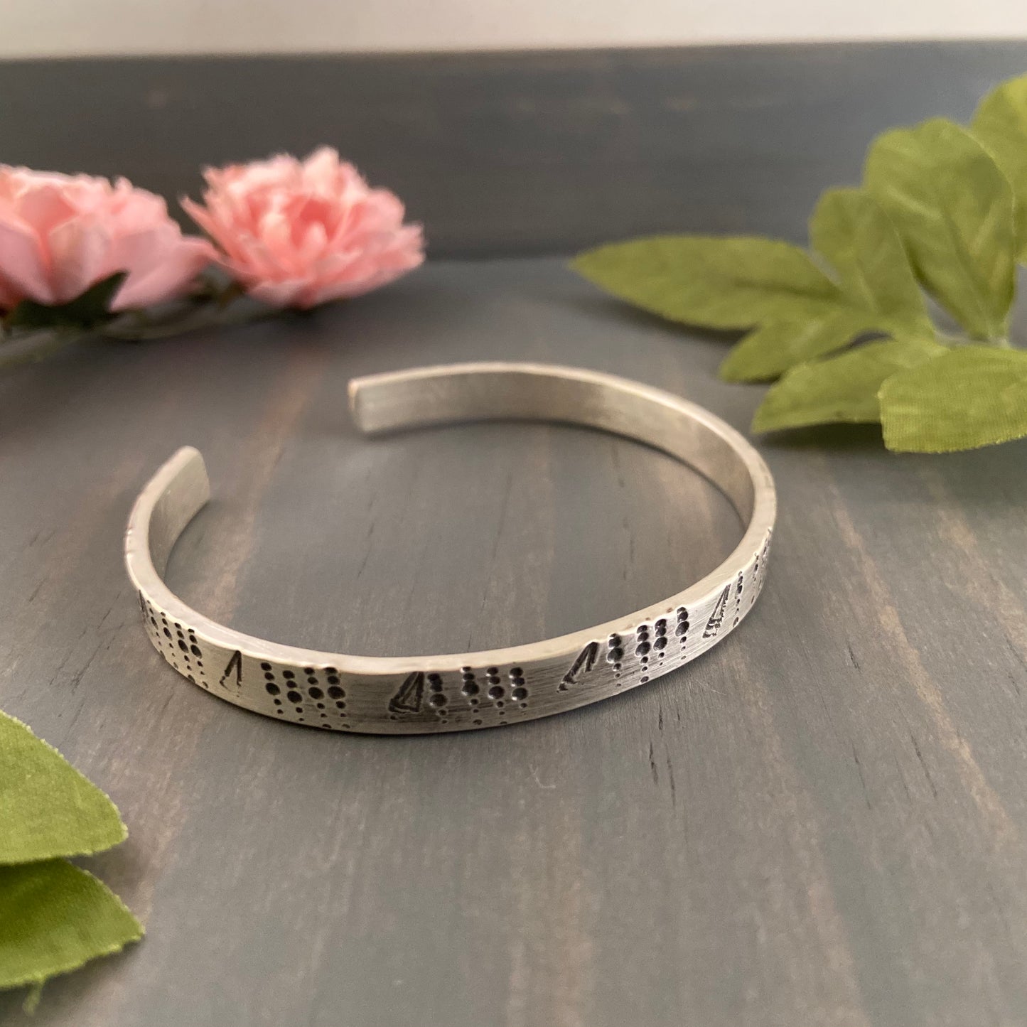 Geometric Hand Stamped Sterling Silver Cuff