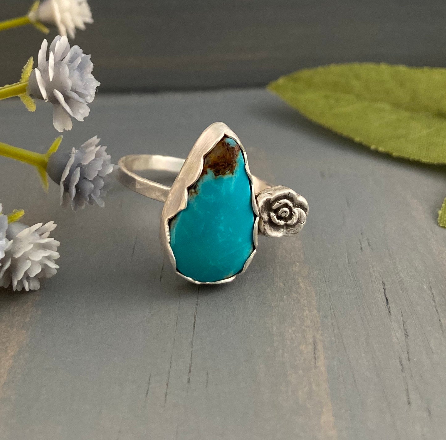 Teardrop Turquoise and Rose Ring