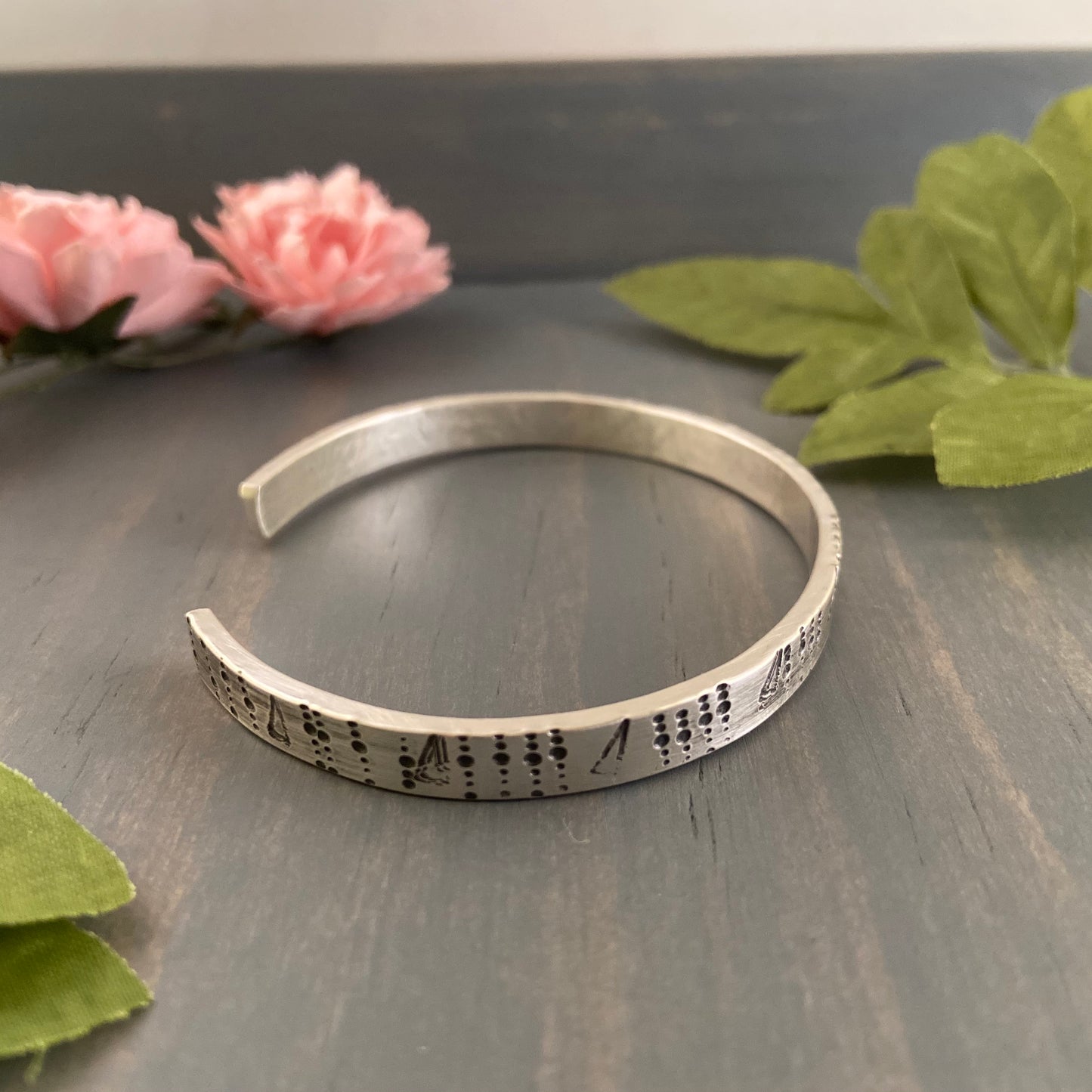 Geometric Hand Stamped Sterling Silver Cuff