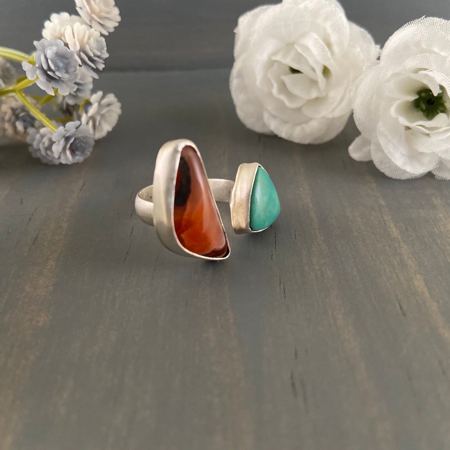 Lake Superior Agate + Turquoise Double Ring {Size 6-7}