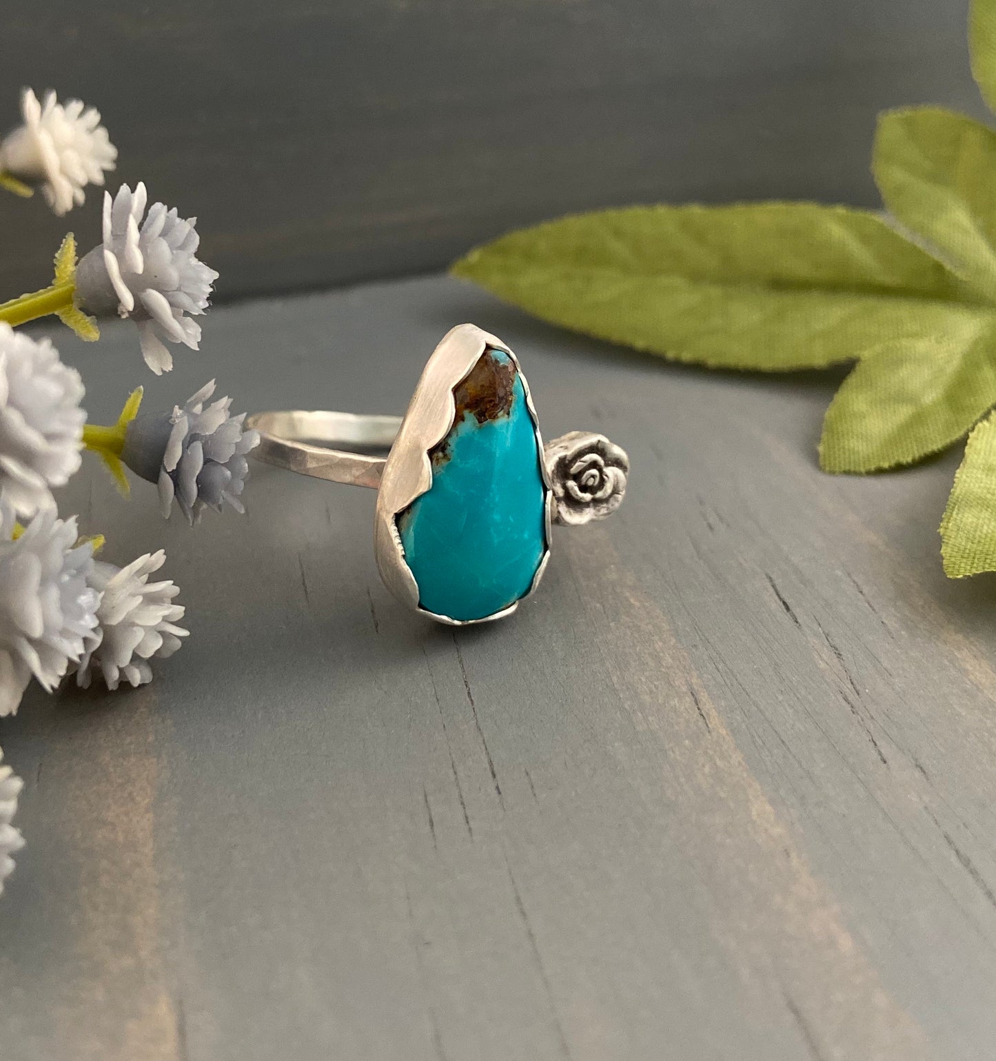 Teardrop Turquoise and Rose Ring