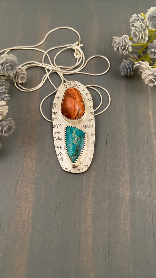 Lake Superior Agate + Turquoise Pendant