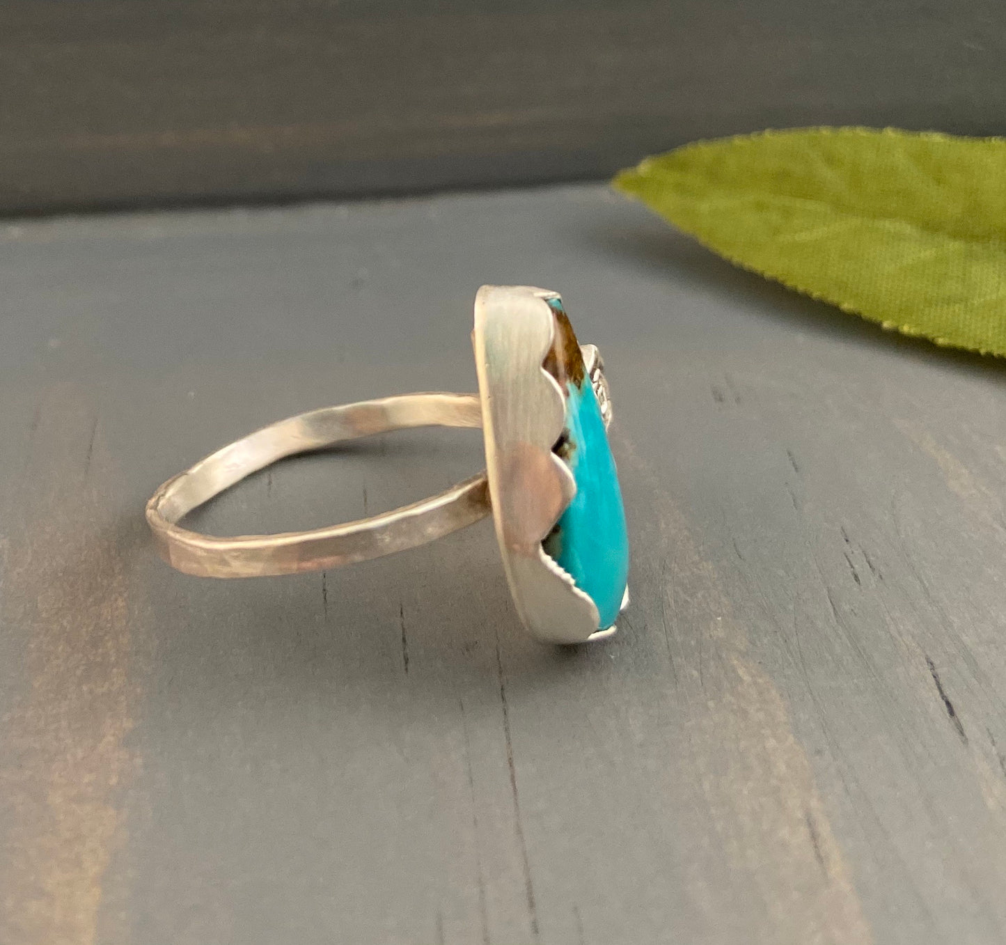 Teardrop Turquoise and Rose Ring