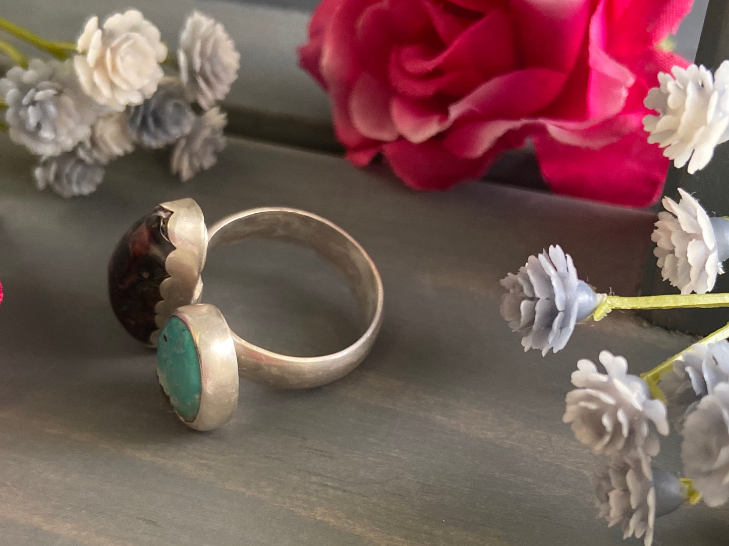 Leopard Skin Jasper + Turquoise Multi-Stone Ring