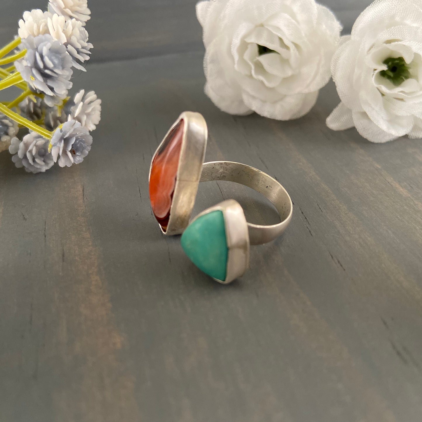 Lake Superior Agate + Turquoise Double Ring {Size 6-7}