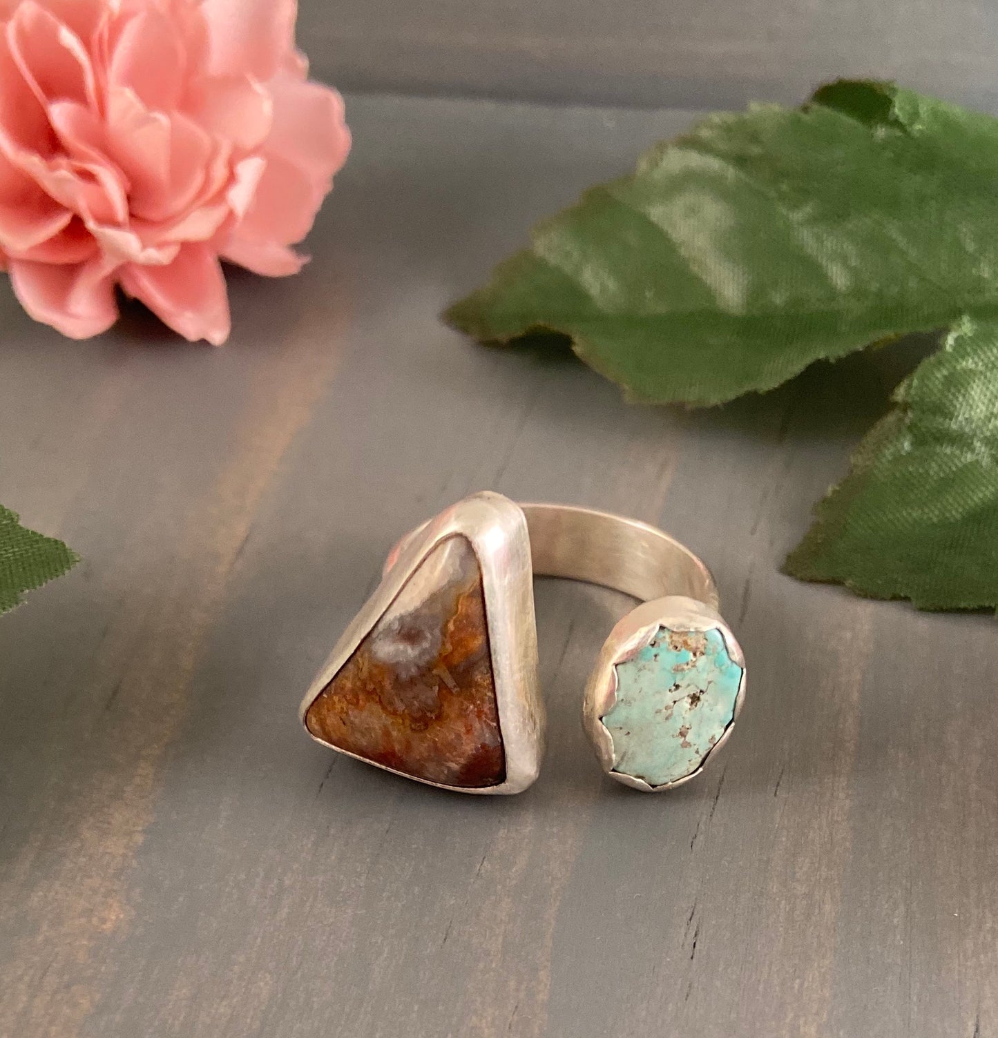 Triangle Wendover Agate + Turquoise Multi-Stone Ring